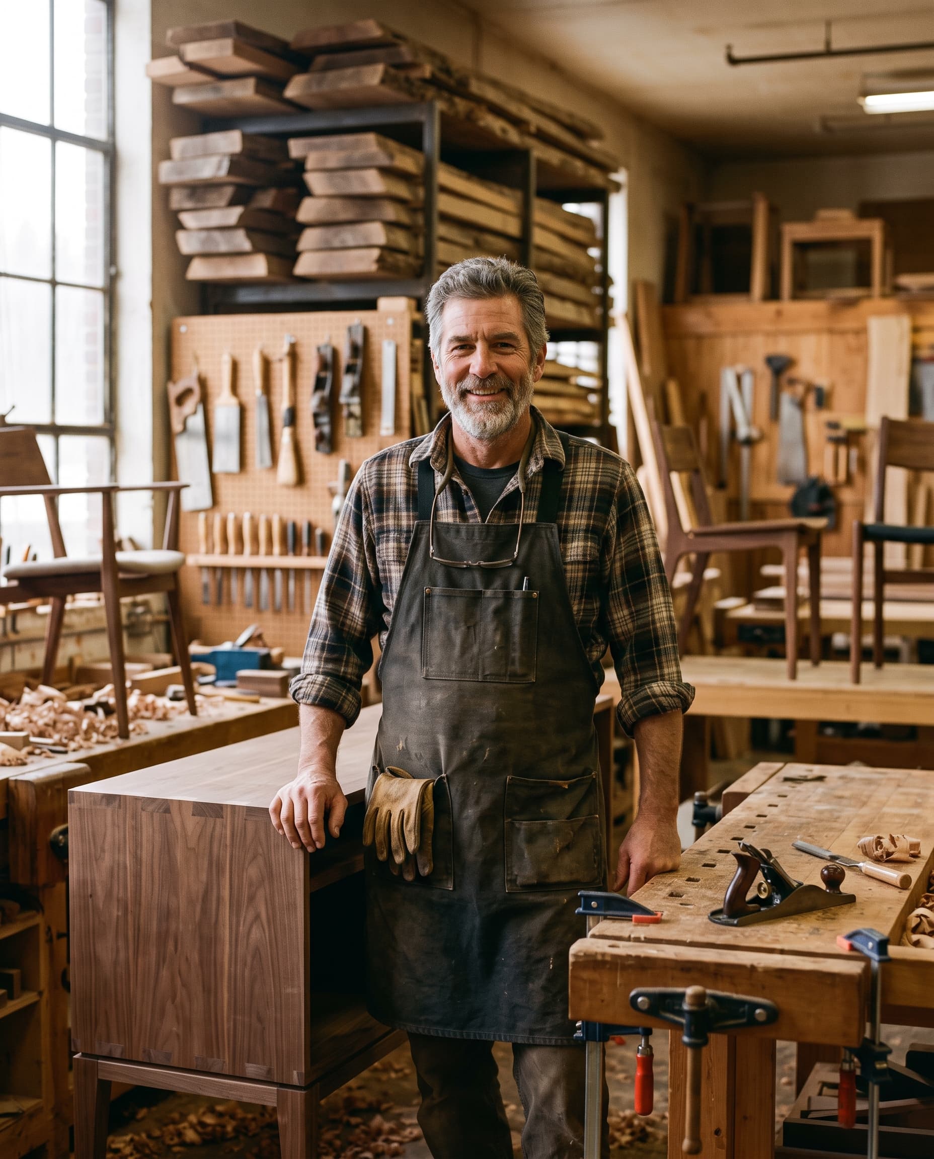 Pierre Faber, maître ébéniste, dans l'atelier de l'Atelier Faber à Hesperange